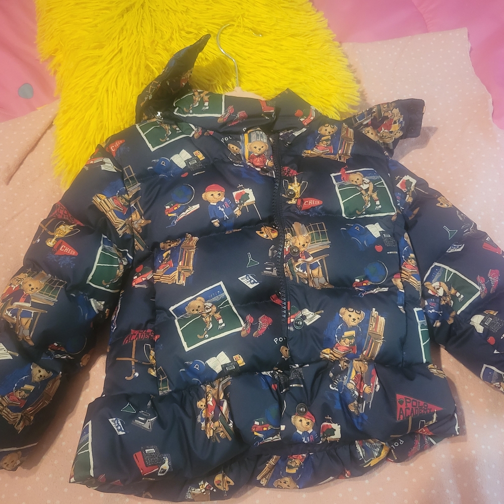Ralph Lauren Blue and Red Puffer Jacket with Playful Print